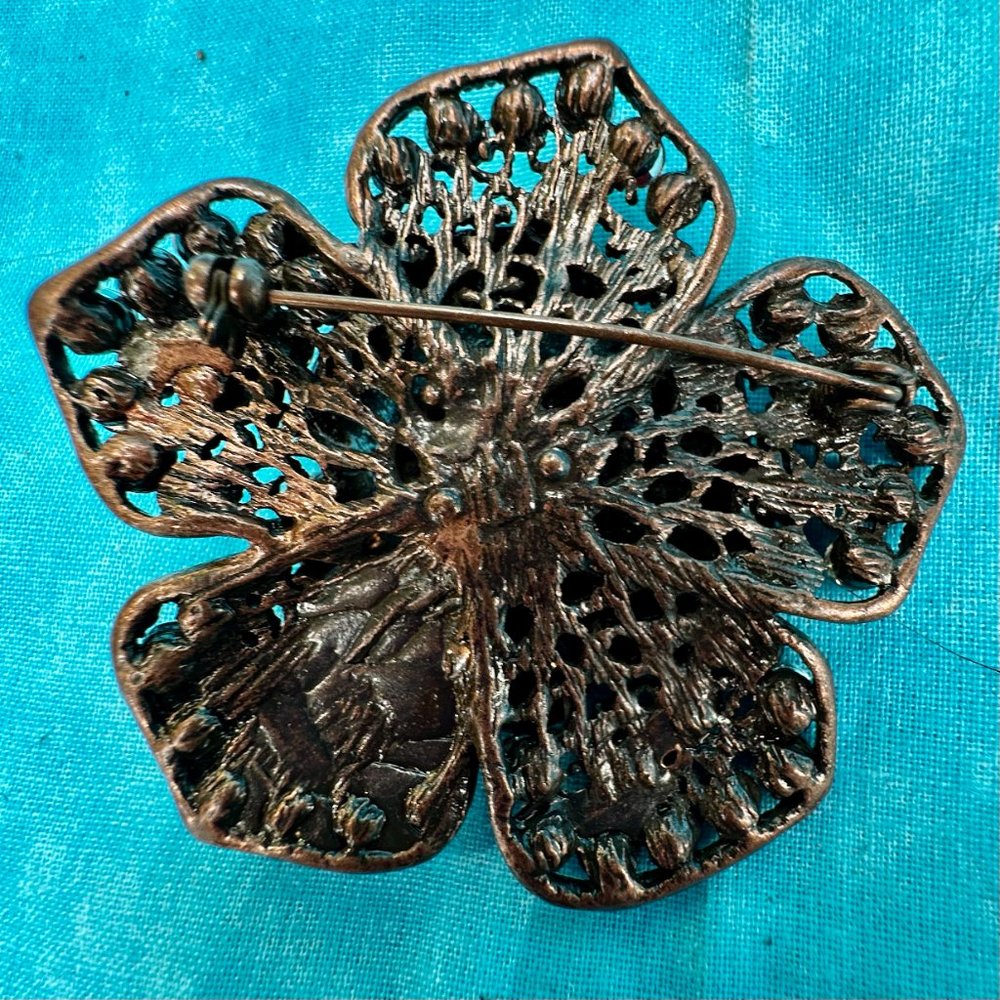 Large Dimensional Siam Red Rhinestone Flower Broo… - image 4